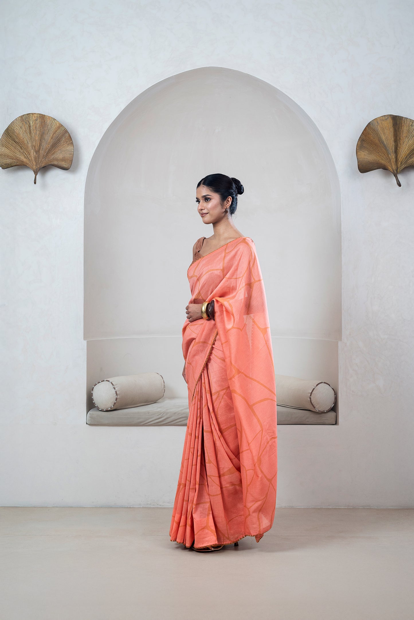 Dark Peach Chanderi Silk Sari