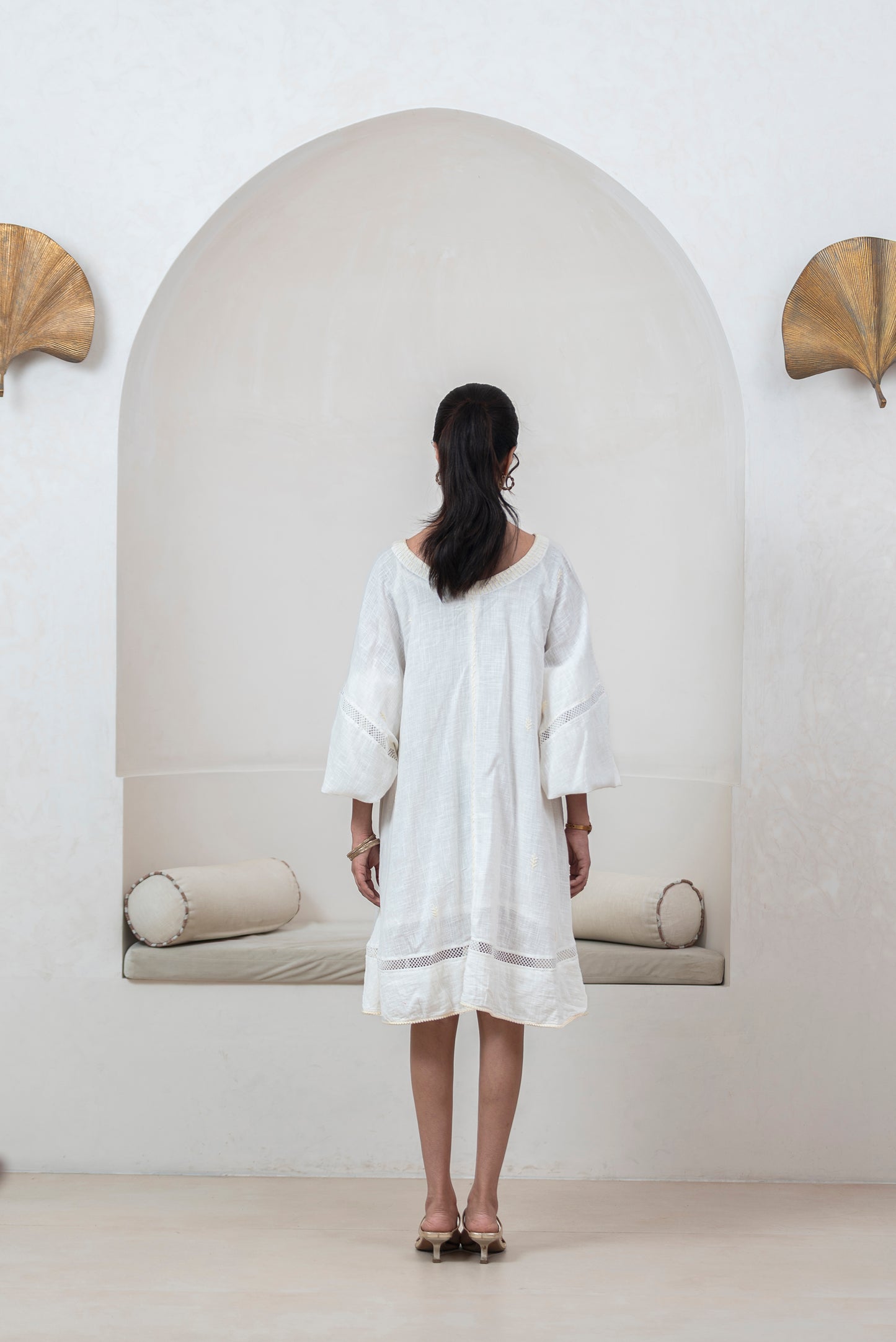 Ivory Slub Cotton Anti-fit Asymmetrical Dress