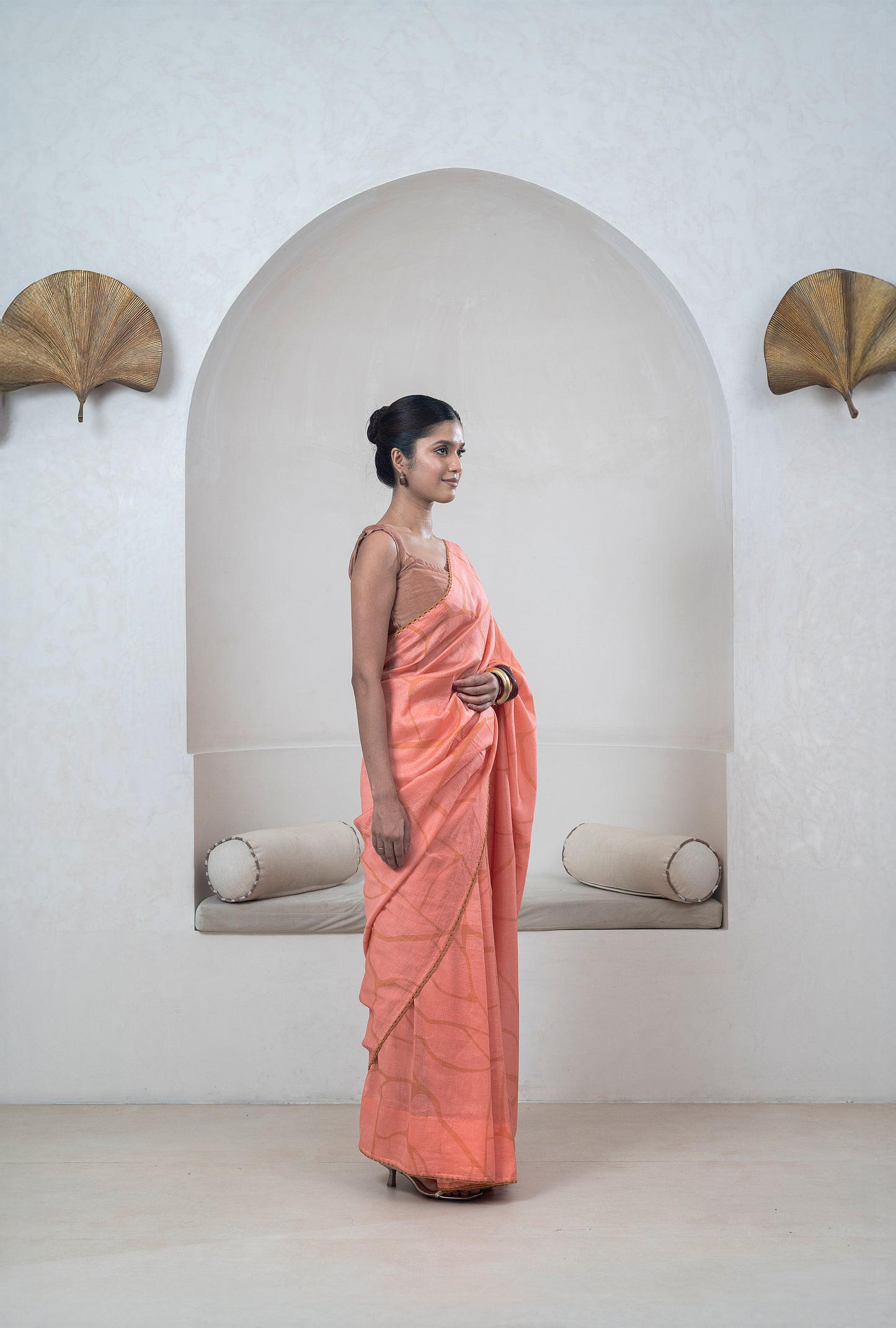 Dark Peach Chanderi Silk Sari