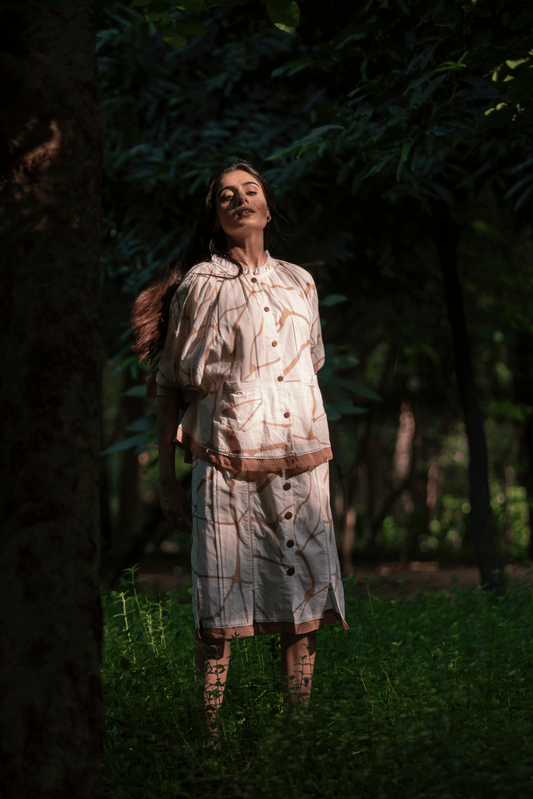 Beige & Brown Print Straight-Cut Skirt