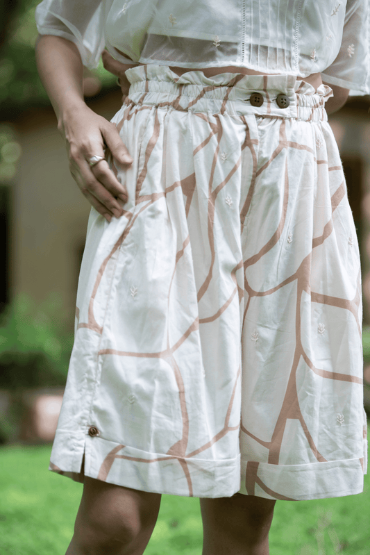 Beige & Brown Print Cotton Shorts
