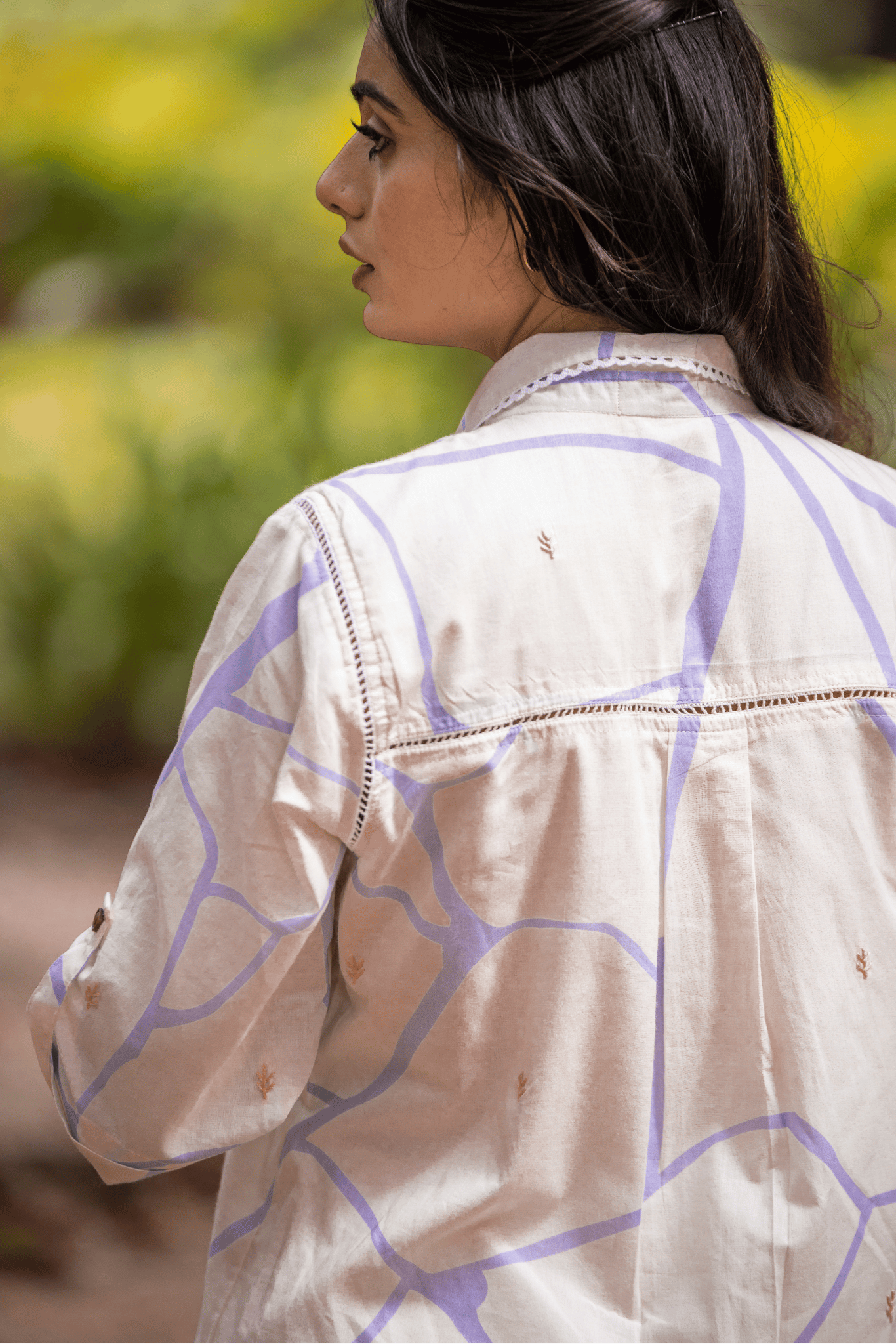 Beige Cotton Shirt With Lilac Print
