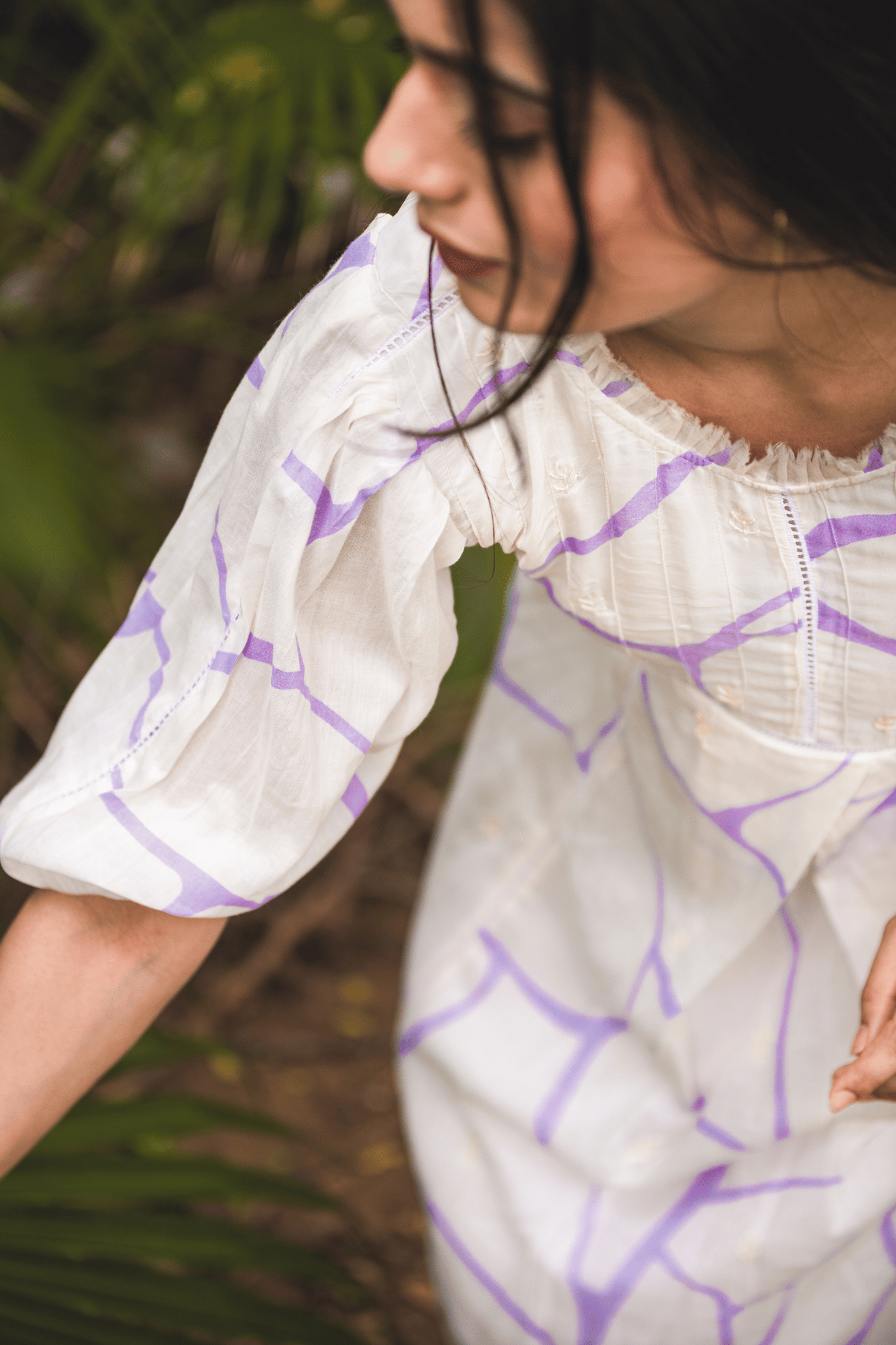 Beige & Lilac Print Cotton Dress