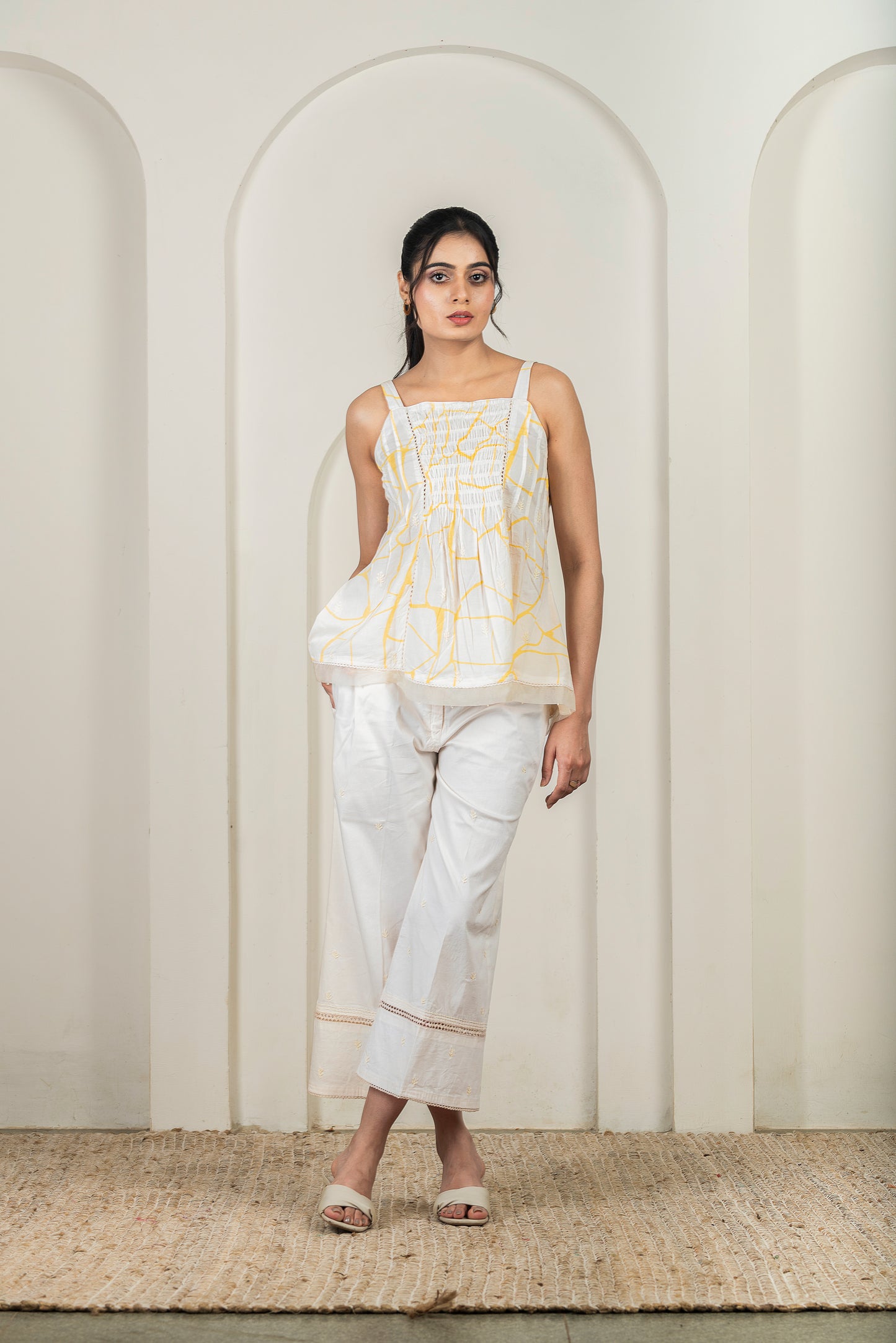 Beige Lycra Cotton Pants