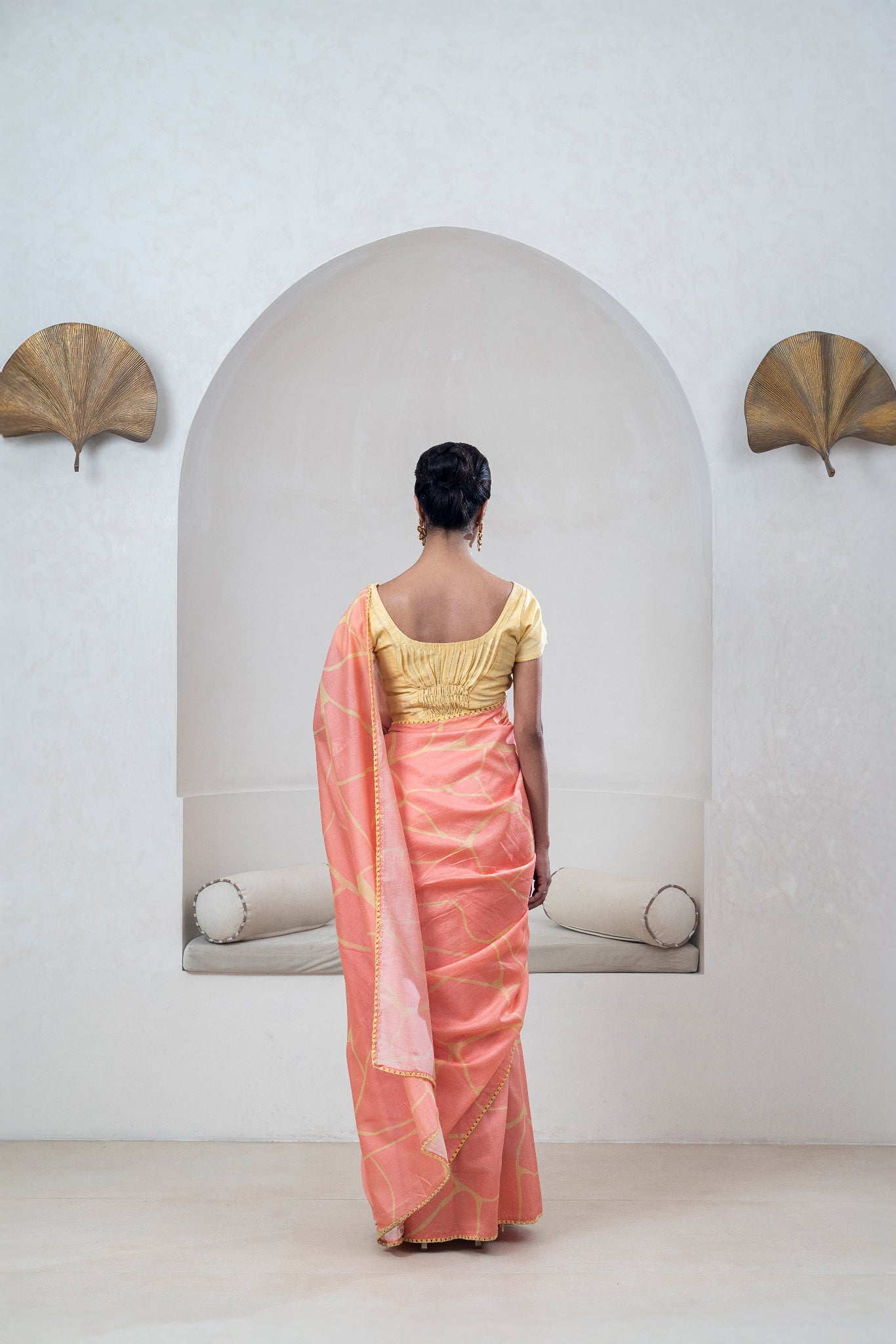 Peach Chanderi Silk Sari