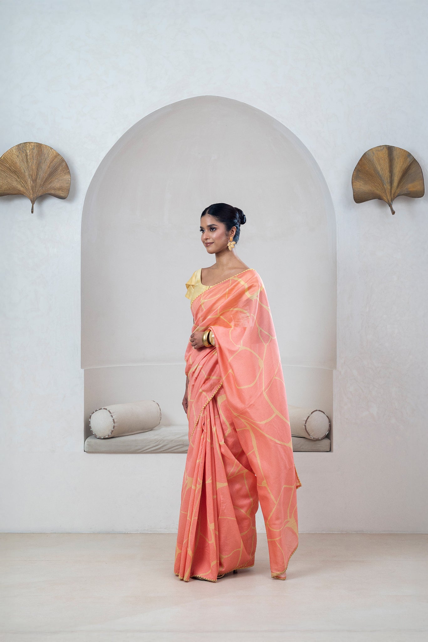 Peach Chanderi Silk Sari