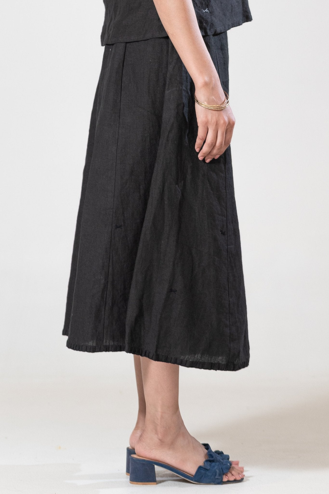 Hand and Machine Embroidered Linen Culottes