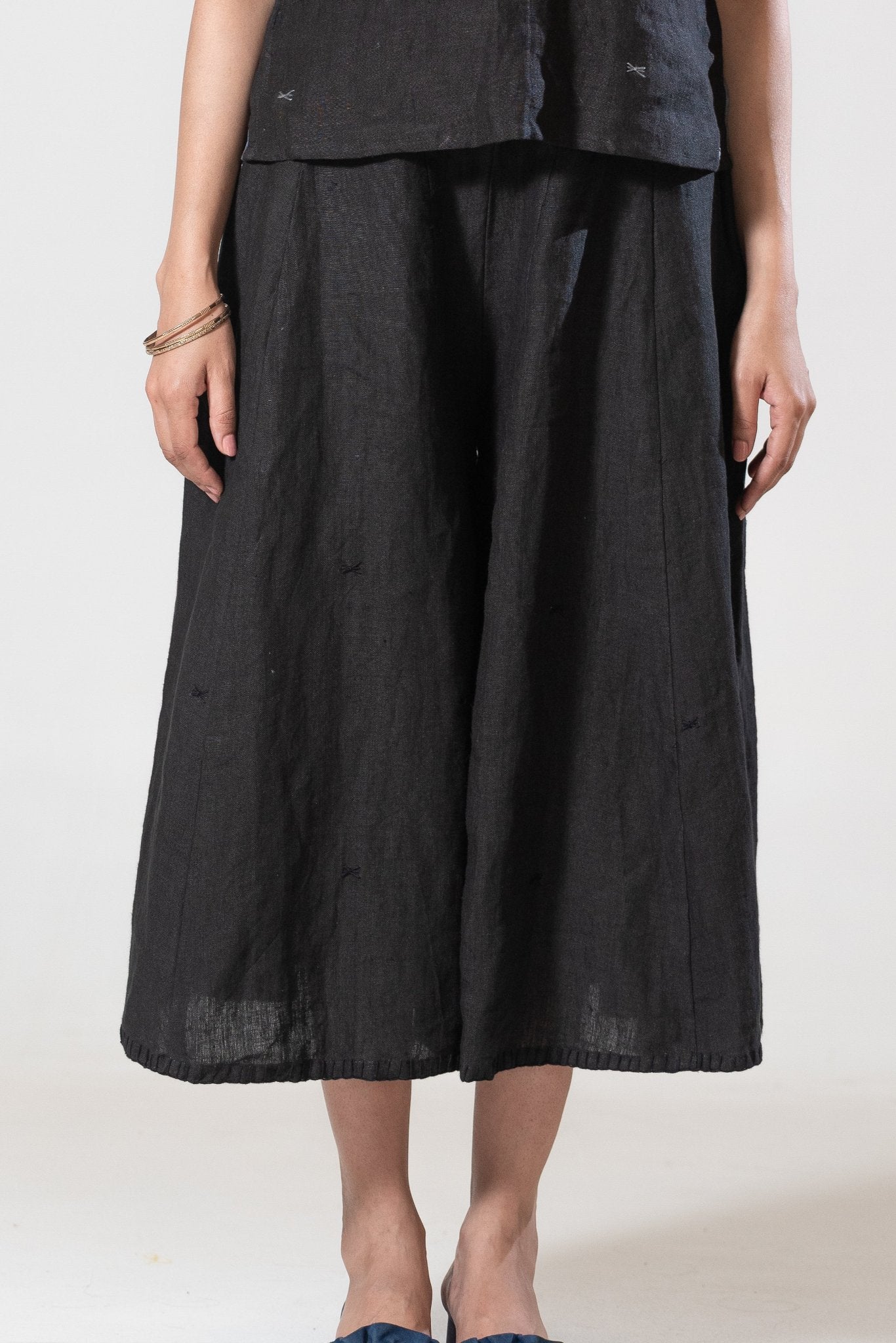 Hand and Machine Embroidered Linen Culottes
