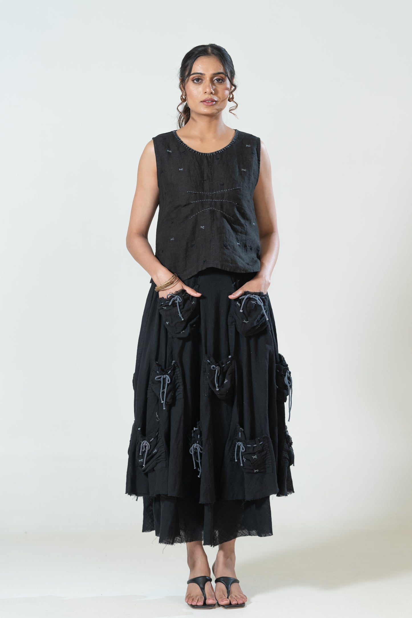 Cotton Double-layered Pocketful Skirt