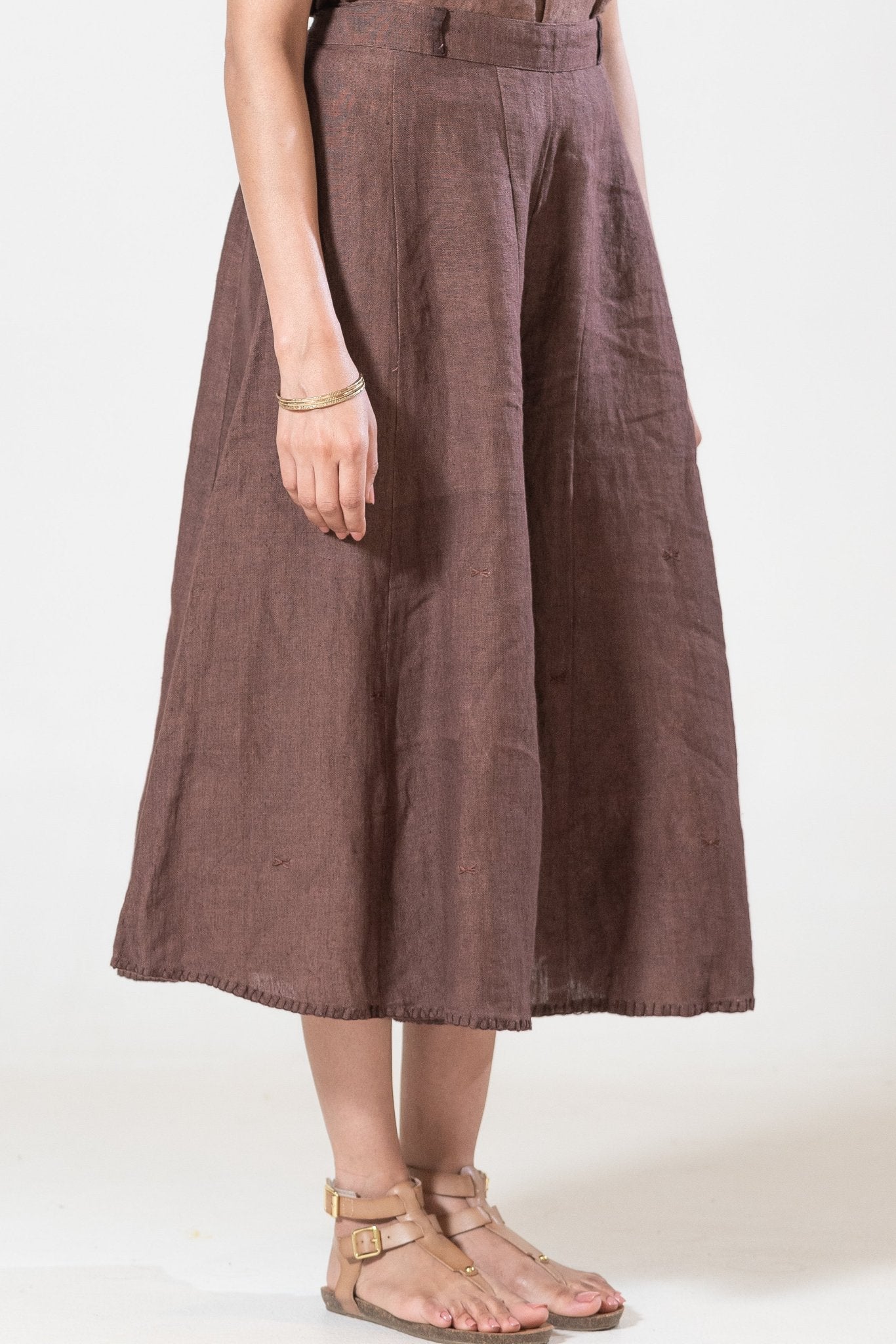 Hand and Machine Embroidered Linen Culottes