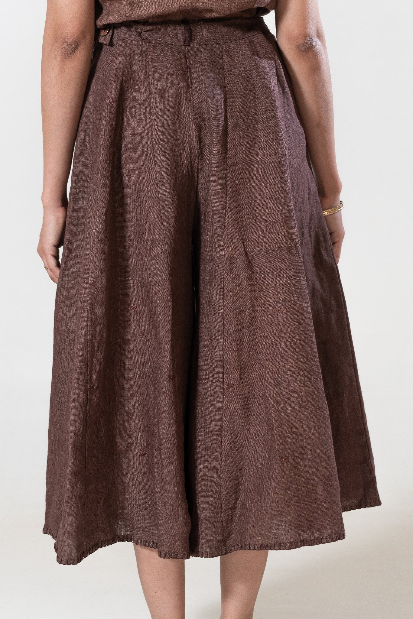 Hand and Machine Embroidered Linen Culottes