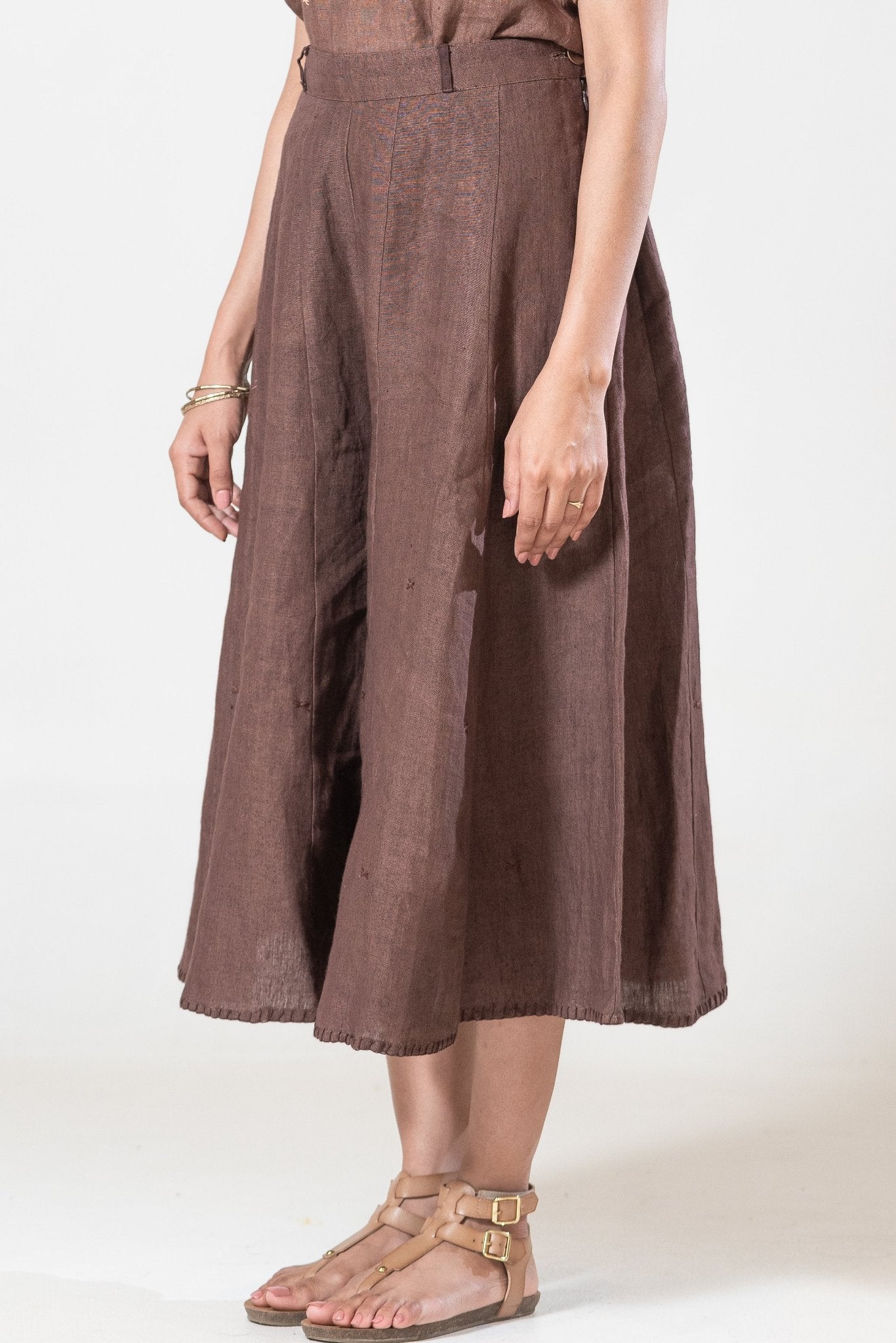 Hand and Machine Embroidered Linen Culottes