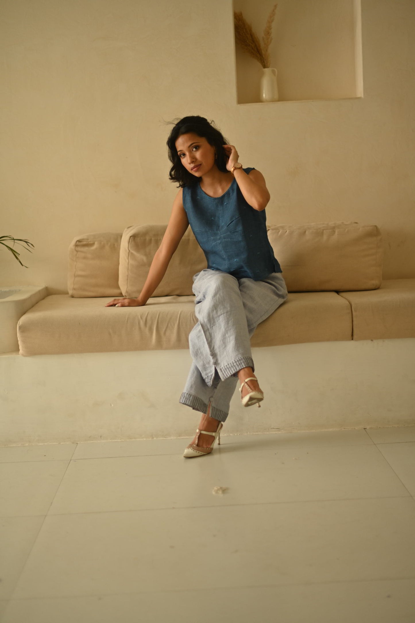 Linen Embroidered Top