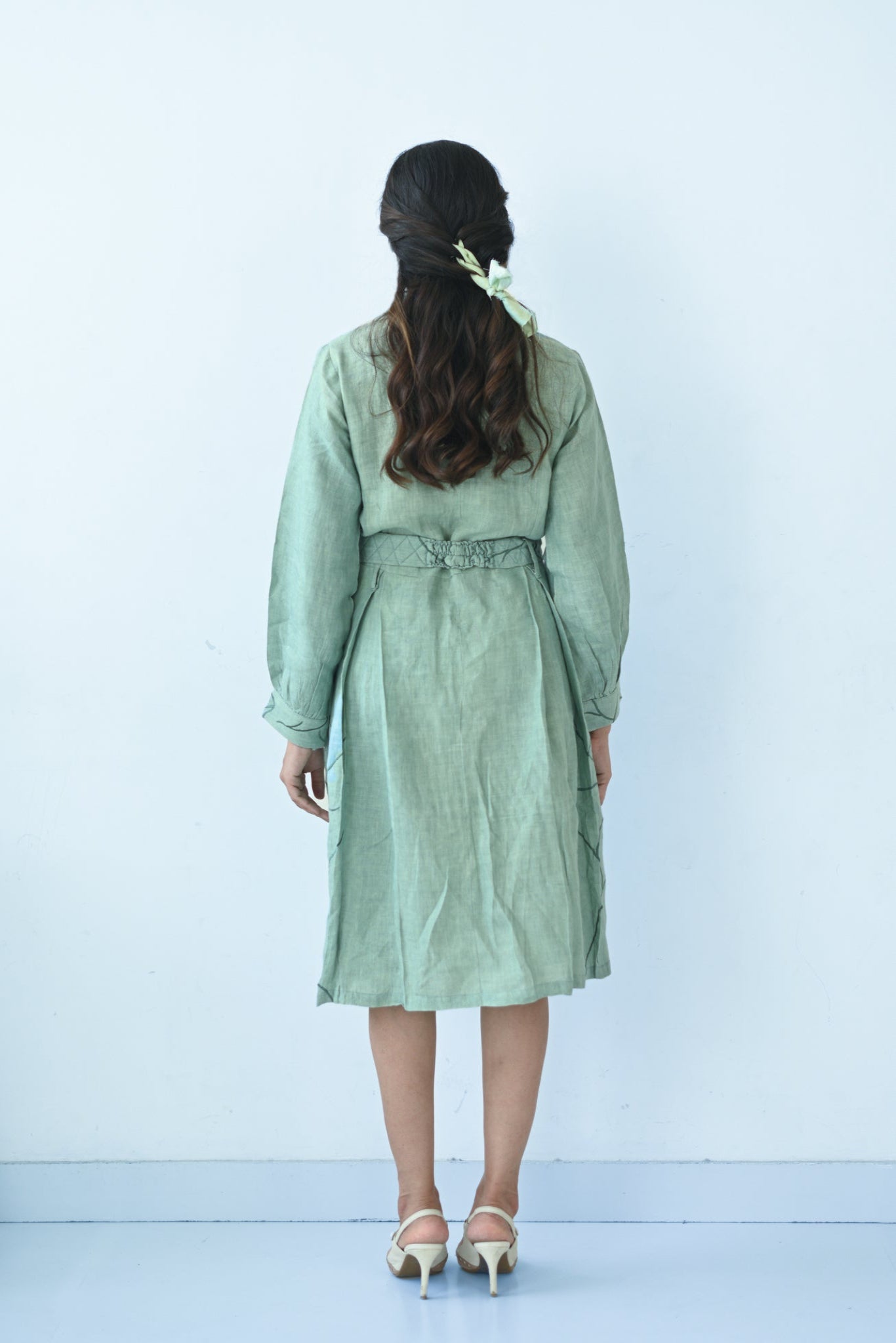 Green Linen Shirt-style Dress
