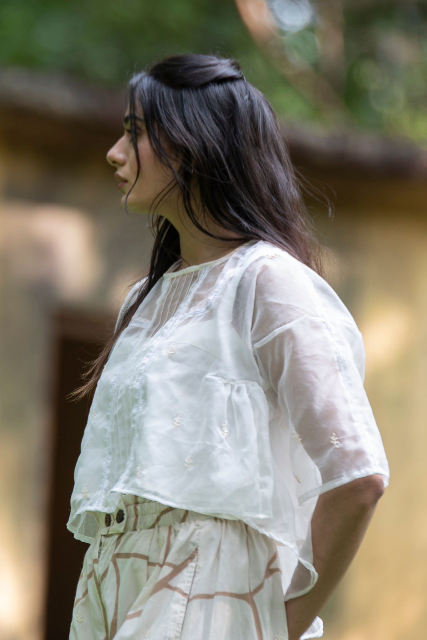 Sheer Organza Embroidered Top