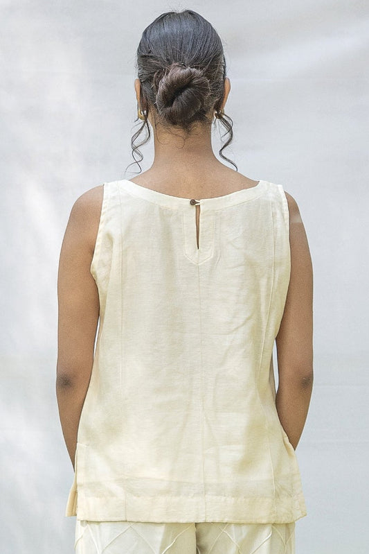 Elegant sleeveless designer top in Chanderi Silk