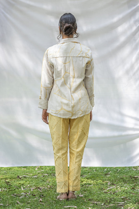 Off white Chanderi Silk co-ord set with yellow print