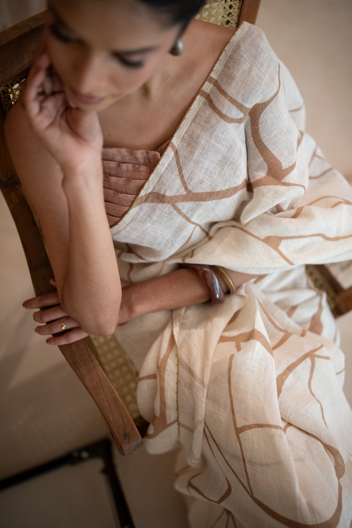 Light Brown Gauze Linen Sleeveless Blouse