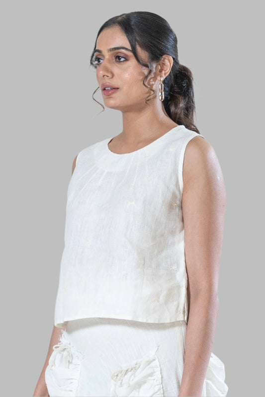 Ivory Cropped Top In Dart Manipulation Style