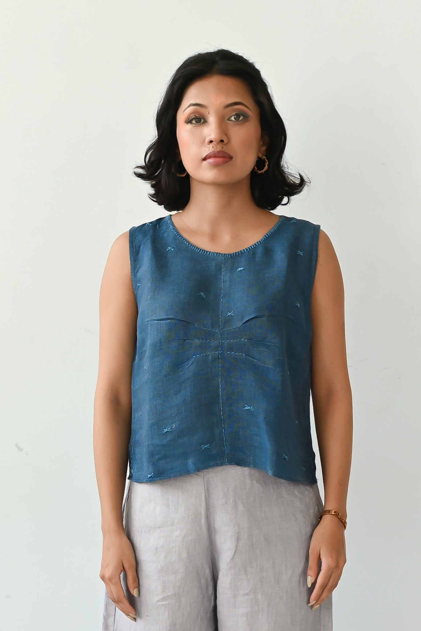 Linen Embroidered Top