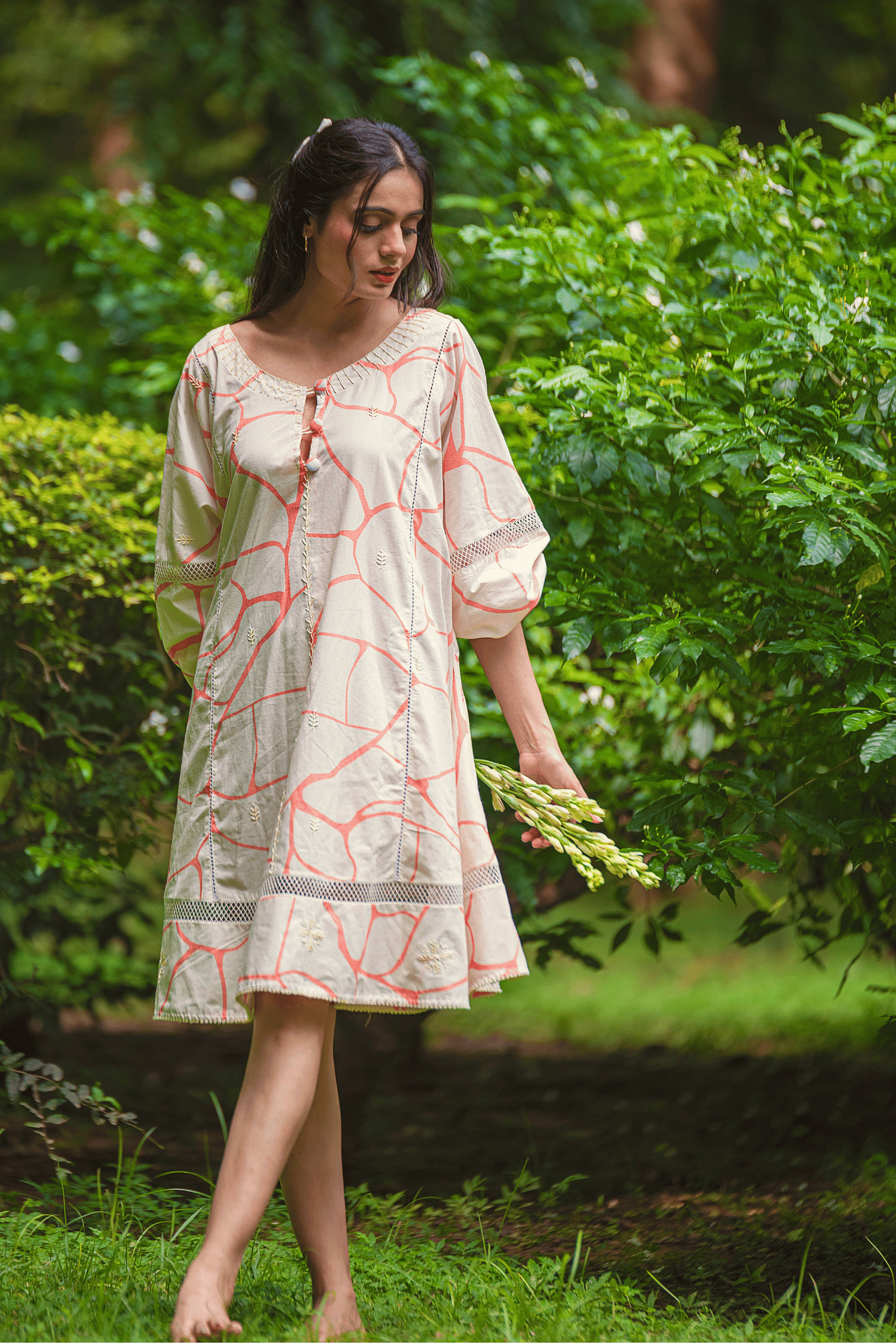 Beige Anti-Fit Cotton Dress