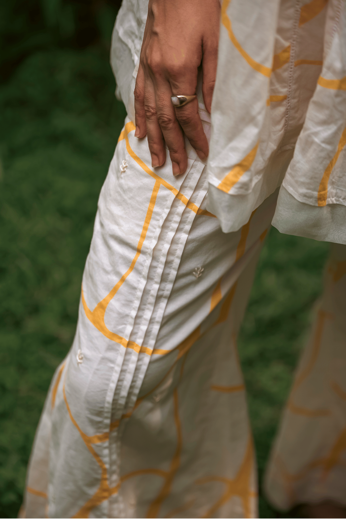 Beige Flared Cotton Pants