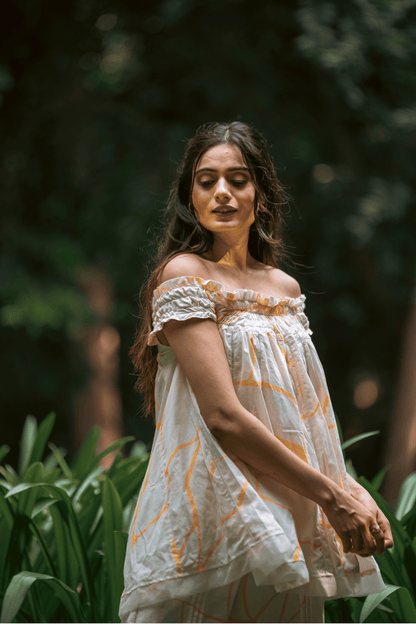 Beige Honeycomb Off-Shoulder Top