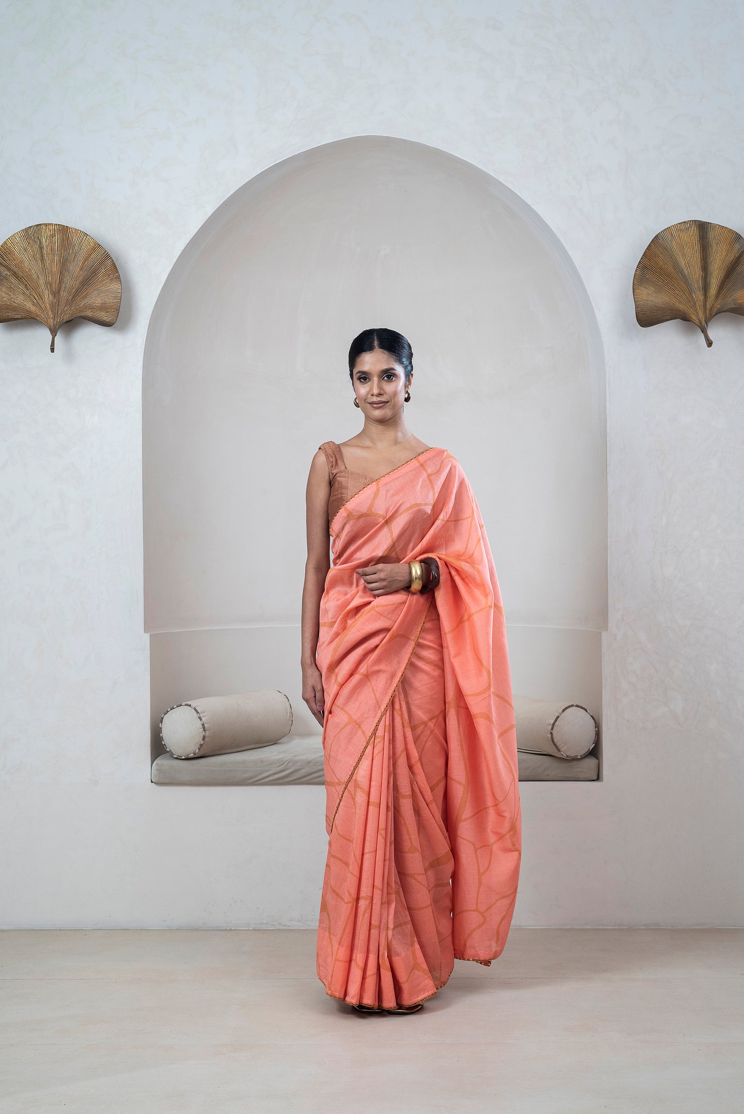 Dark Peach Chanderi Silk Sari