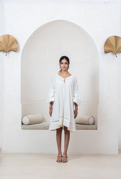 Ivory Slub Cotton Anti-fit Asymmetrical Dress