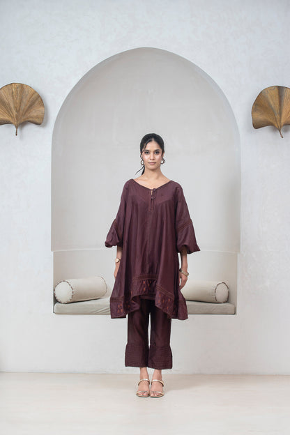 Plum Chanderi Silk Anti-fit Asymmetrical Co-ord Set