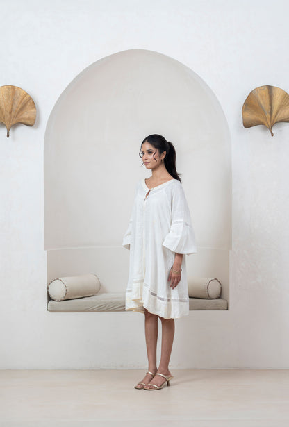 Ivory Slub Cotton Anti-fit Asymmetrical Dress