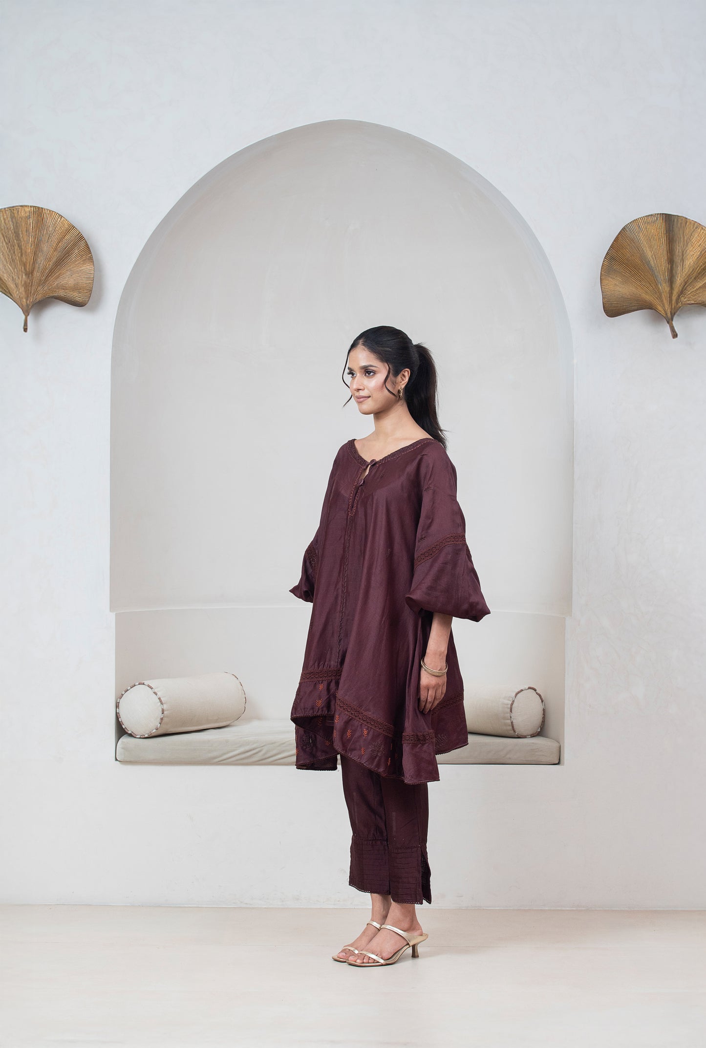 Plum Chanderi Silk Anti-fit Asymmetrical Co-ord Set