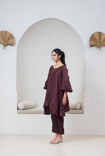 Plum Chanderi Silk Anti-fit Asymmetrical Co-ord Set