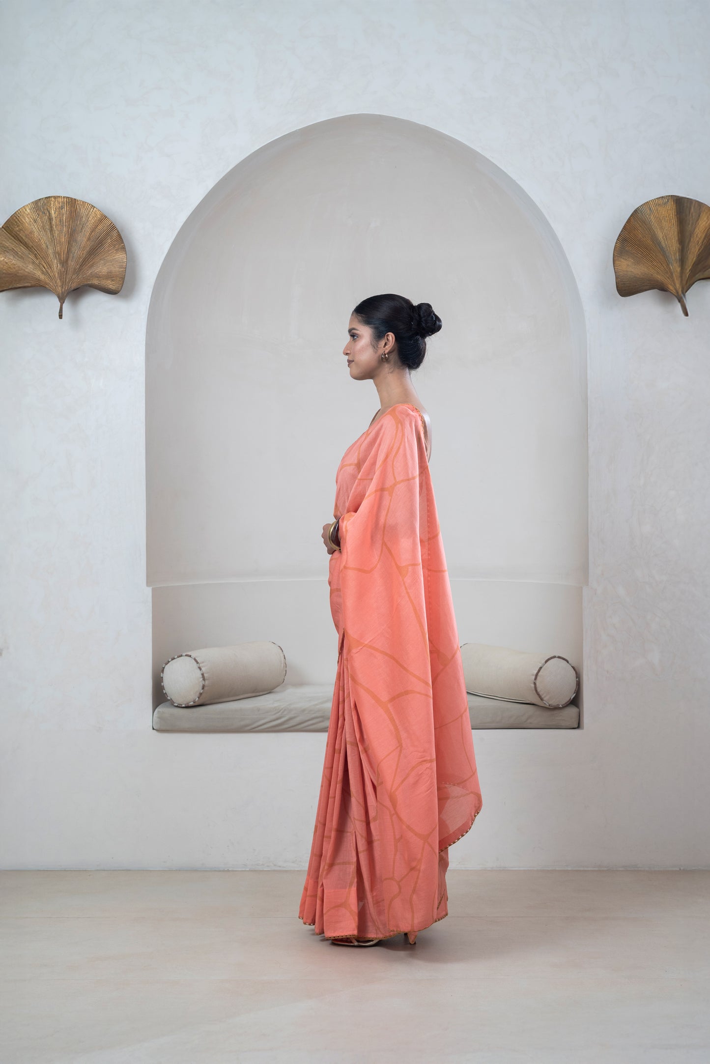 Dark Peach Chanderi Silk Sari