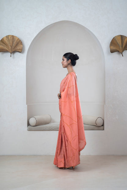 Dark Peach Chanderi Silk Sari