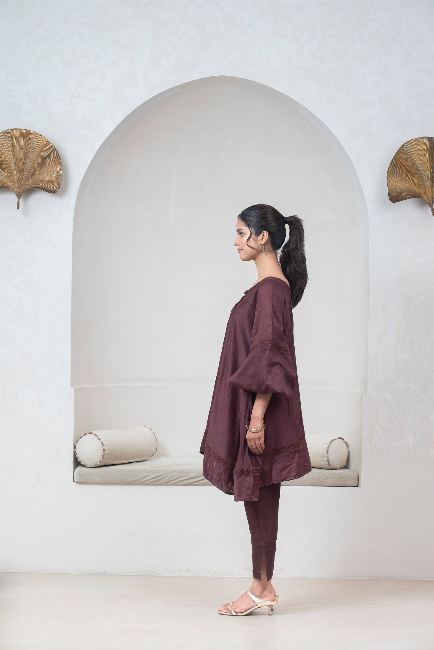 Plum Chanderi Silk Anti-fit Asymmetrical Co-ord Set