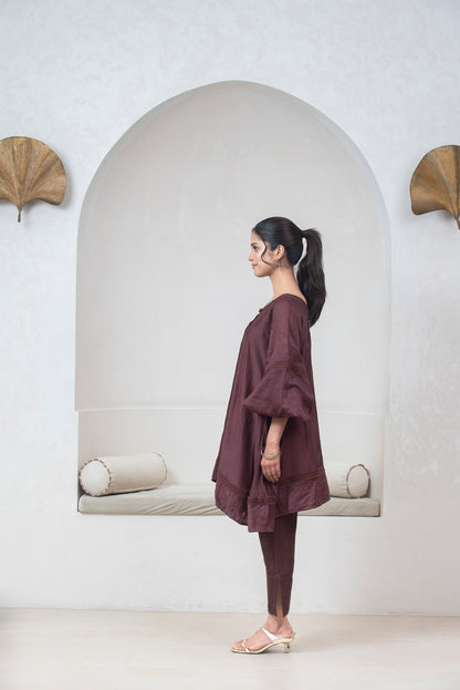 Plum Chanderi Silk Anti-fit Asymmetrical Co-ord Set