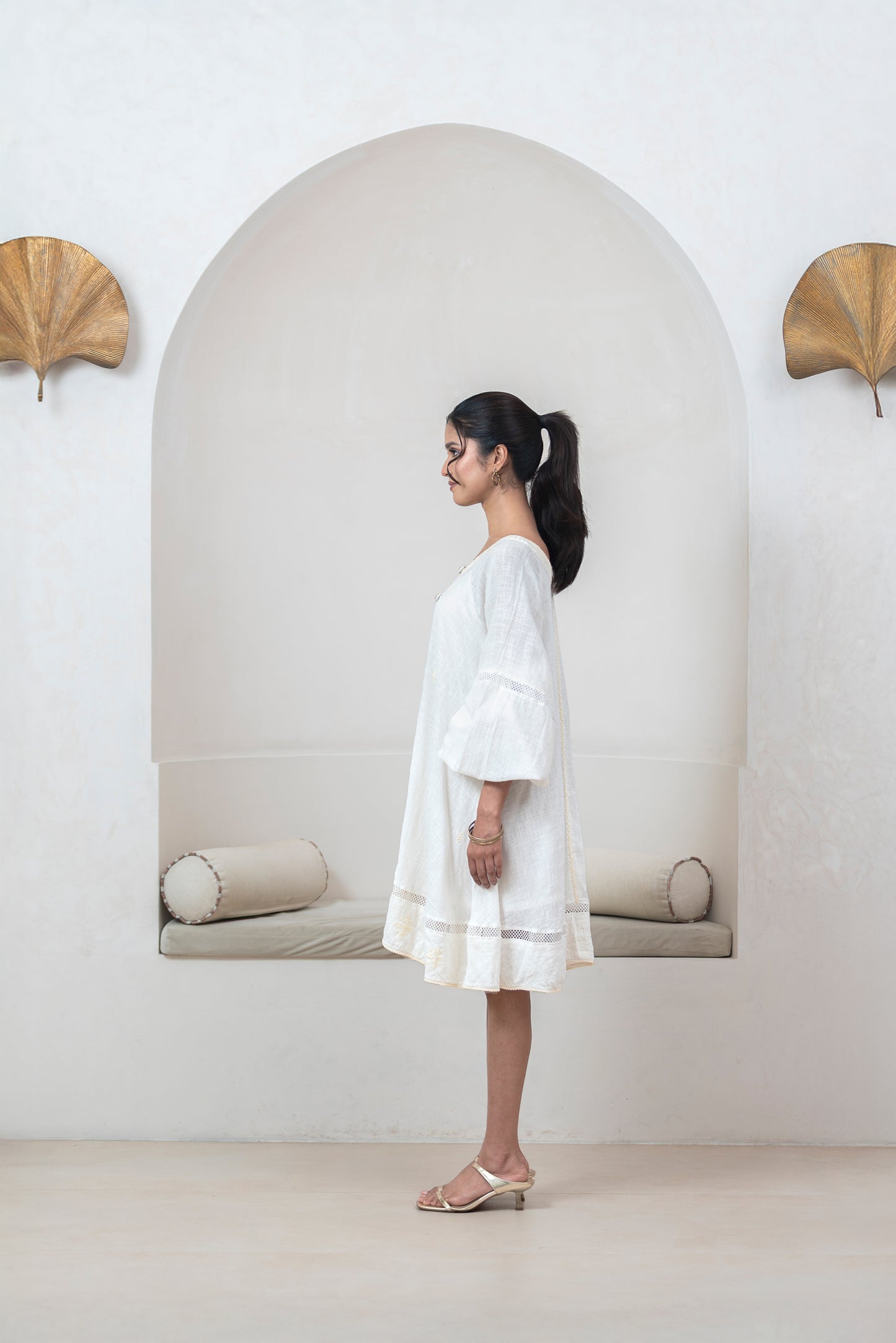 Ivory Slub Cotton Anti-fit Asymmetrical Dress