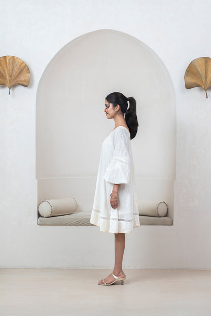 Ivory Slub Cotton Anti-fit Asymmetrical Dress