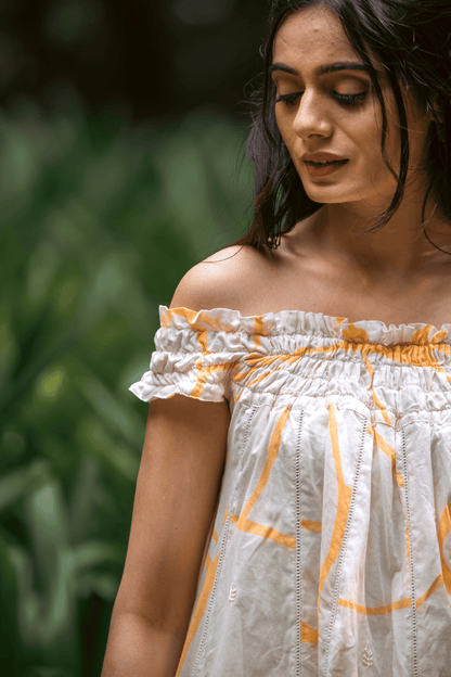 Beige Honeycomb Off-Shoulder Top