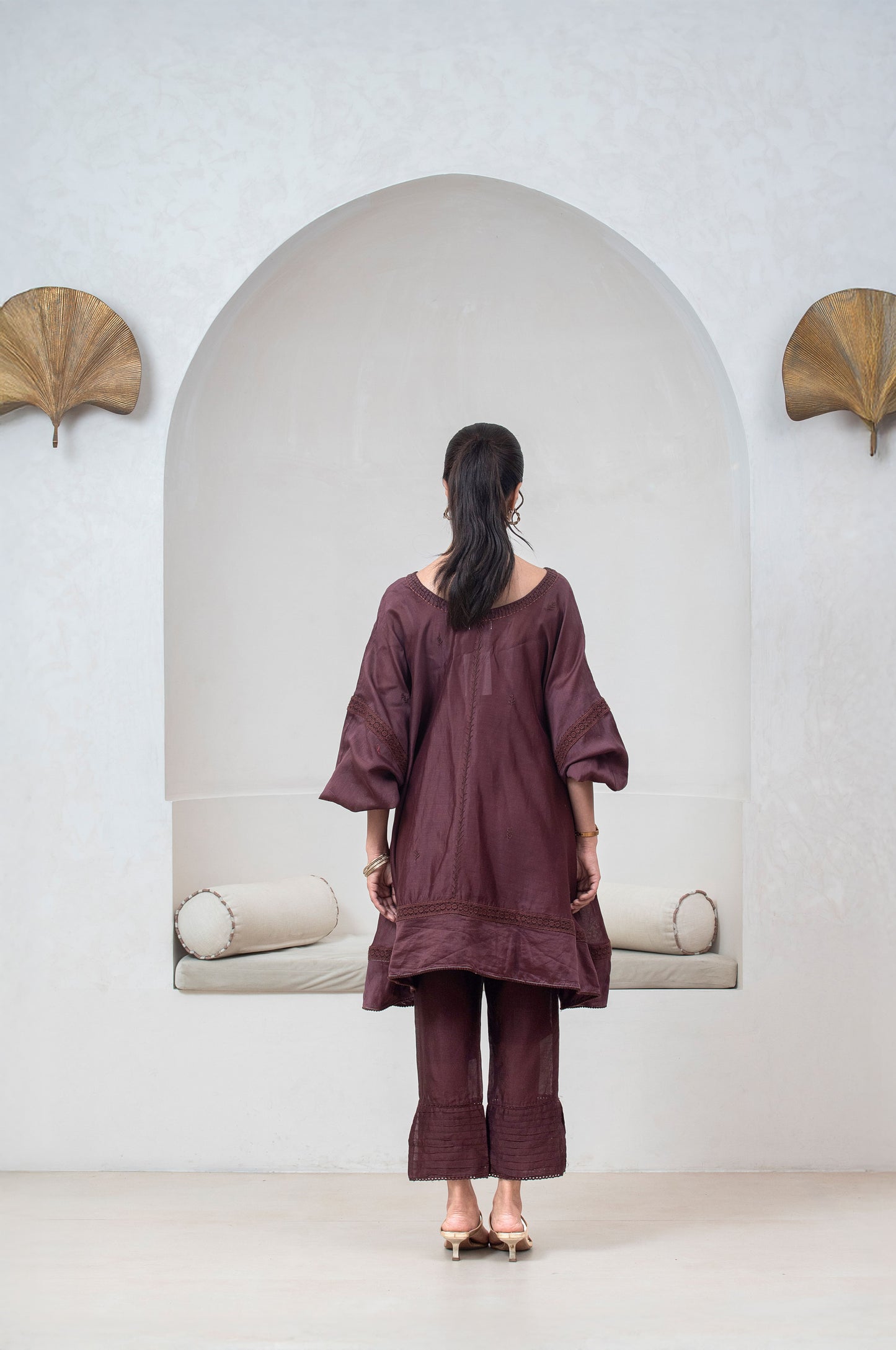 Plum Chanderi Silk Anti-fit Asymmetrical Co-ord Set