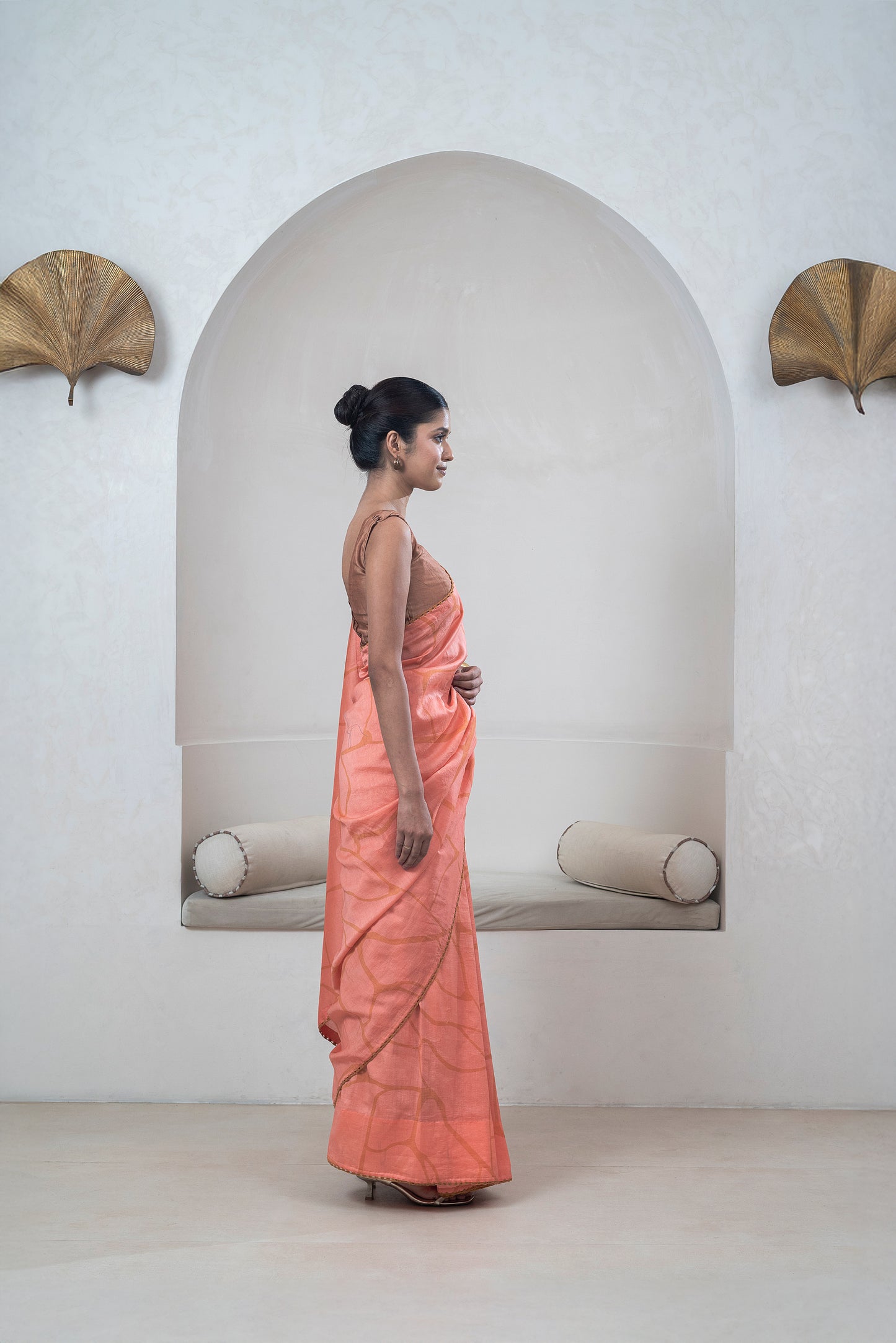 Dark Peach Chanderi Silk Sari