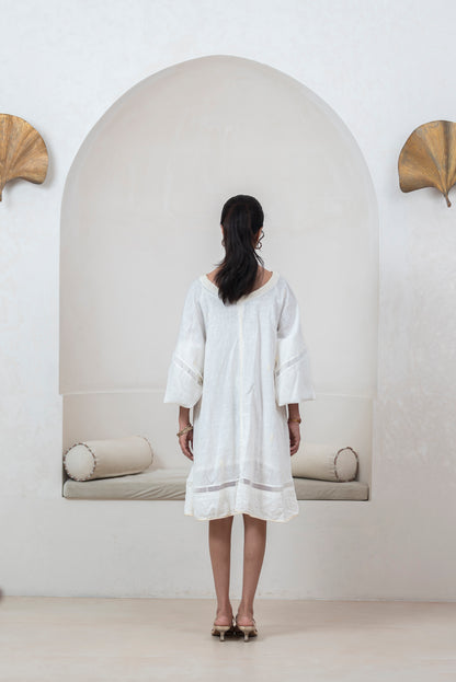 Ivory Slub Cotton Anti-fit Asymmetrical Dress