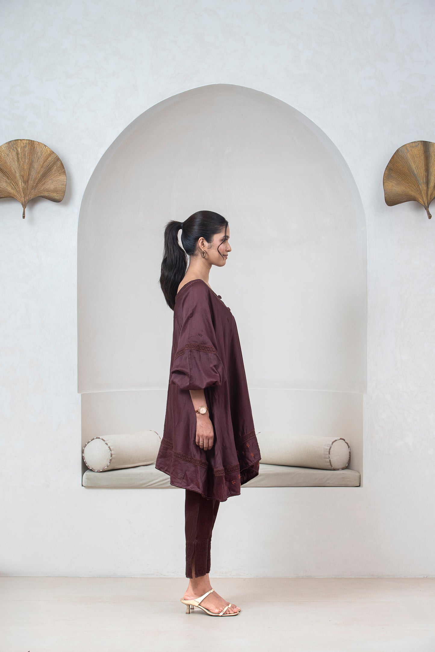 Plum Chanderi Silk Anti-fit Asymmetrical Co-ord Set