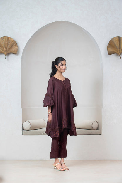 Plum Chanderi Silk Anti-fit Asymmetrical Co-ord Set