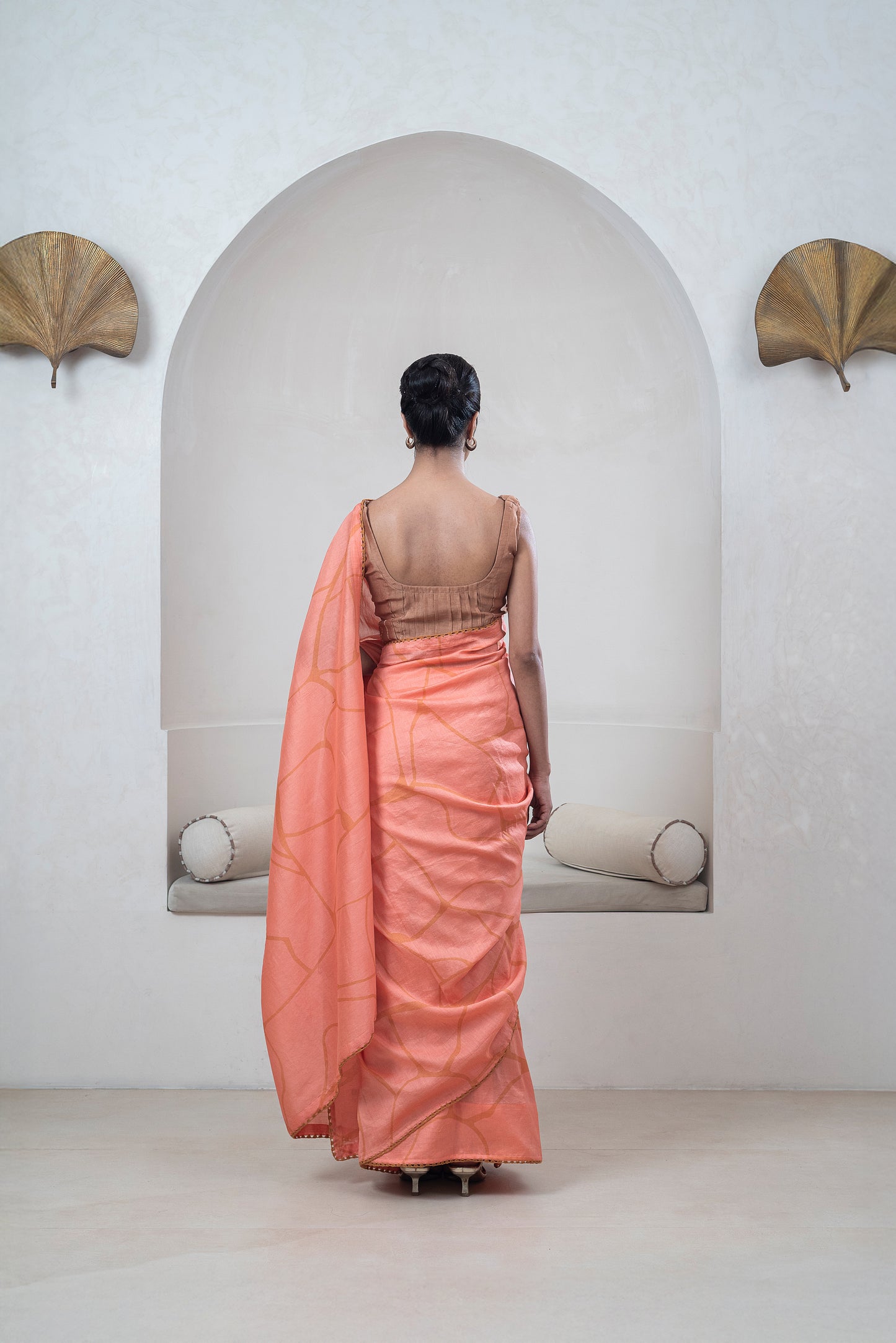 Dark Peach Chanderi Silk Sari