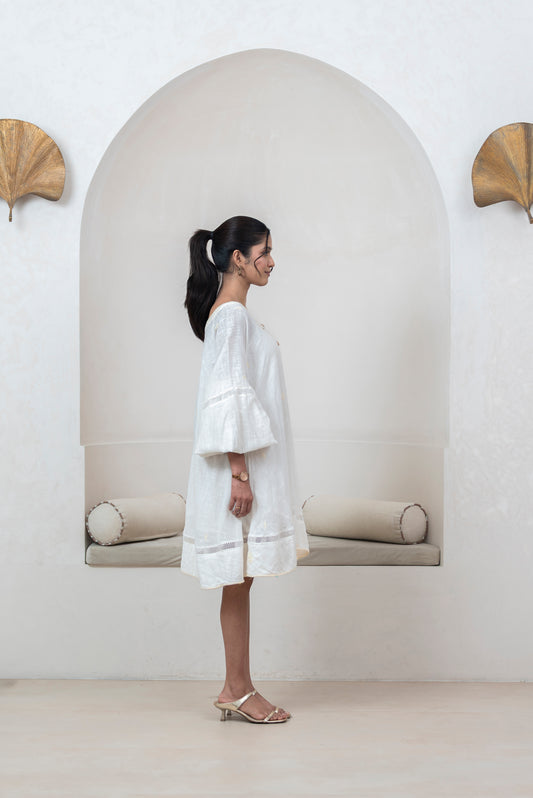 Ivory Slub Cotton Anti-fit Asymmetrical Dress