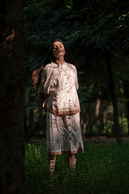 Beige & Brown Print Straight-Cut Skirt