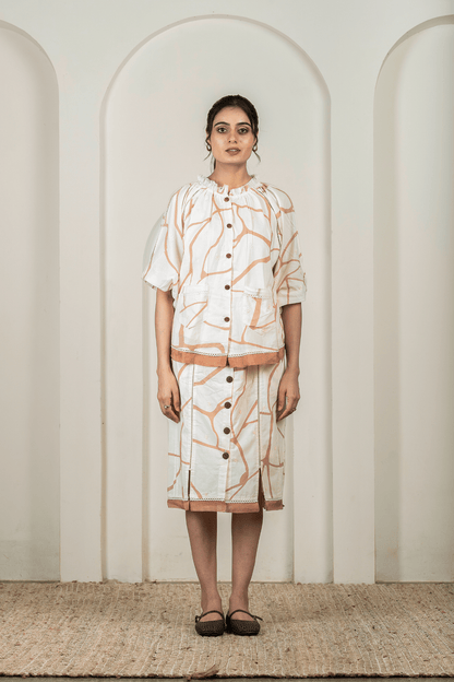 Beige & Brown Print Straight-Cut Skirt