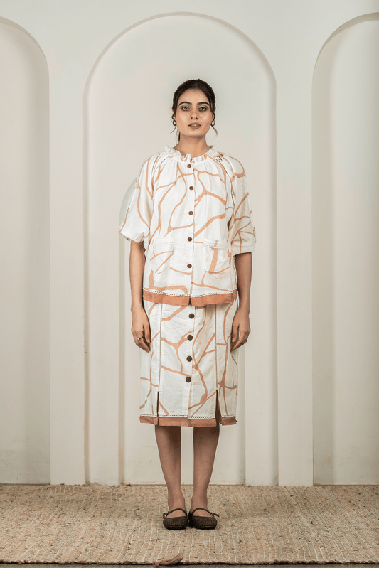 Beige & Brown Print Straight-Cut Skirt